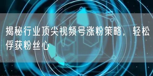 揭秘行业顶尖视频号涨粉策略，轻松俘获粉丝心