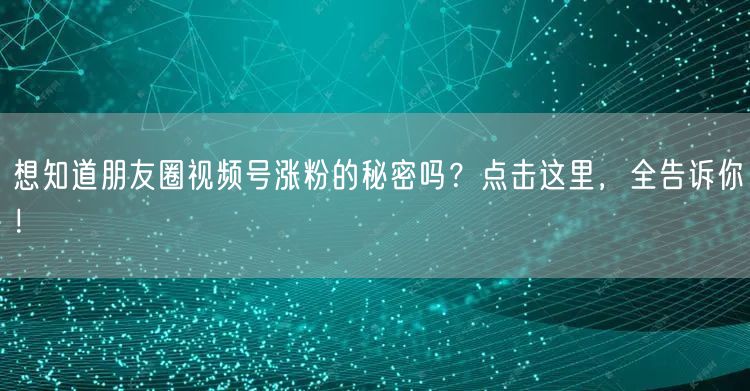 想知道朋友圈视频号涨粉的秘密吗？点击这里，全告诉你！