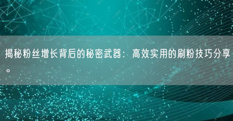 揭秘粉丝增长背后的秘密武器：高效实用的刷粉技巧分享。