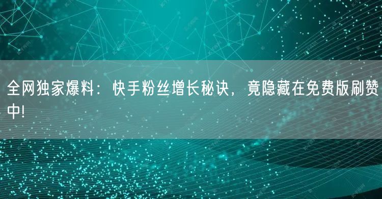 全网独家爆料：快手粉丝增长秘诀，竟隐藏在免费版刷赞中!