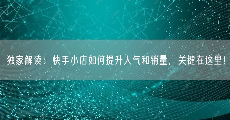 独家解读：快手小店如何提升人气和销量，关键在这里！