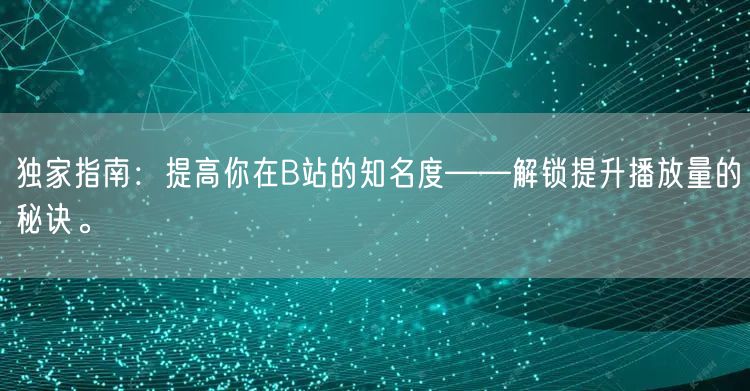 独家指南：提高你在B站的知名度——解锁提升播放量的秘诀。