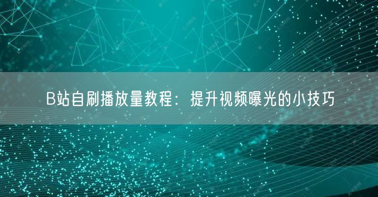 B站自刷播放量教程：提升视频曝光的小技巧
