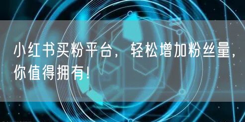 小红书买粉平台，轻松增加粉丝量，你值得拥有！