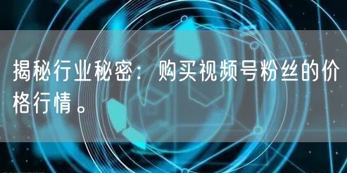 揭秘行业秘密：购买视频号粉丝的价格行情。