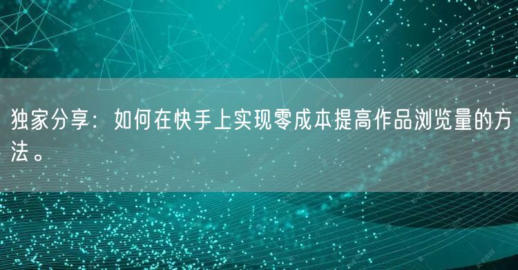 独家分享：如何在快手上实现零成本提高作品浏览量的方法。